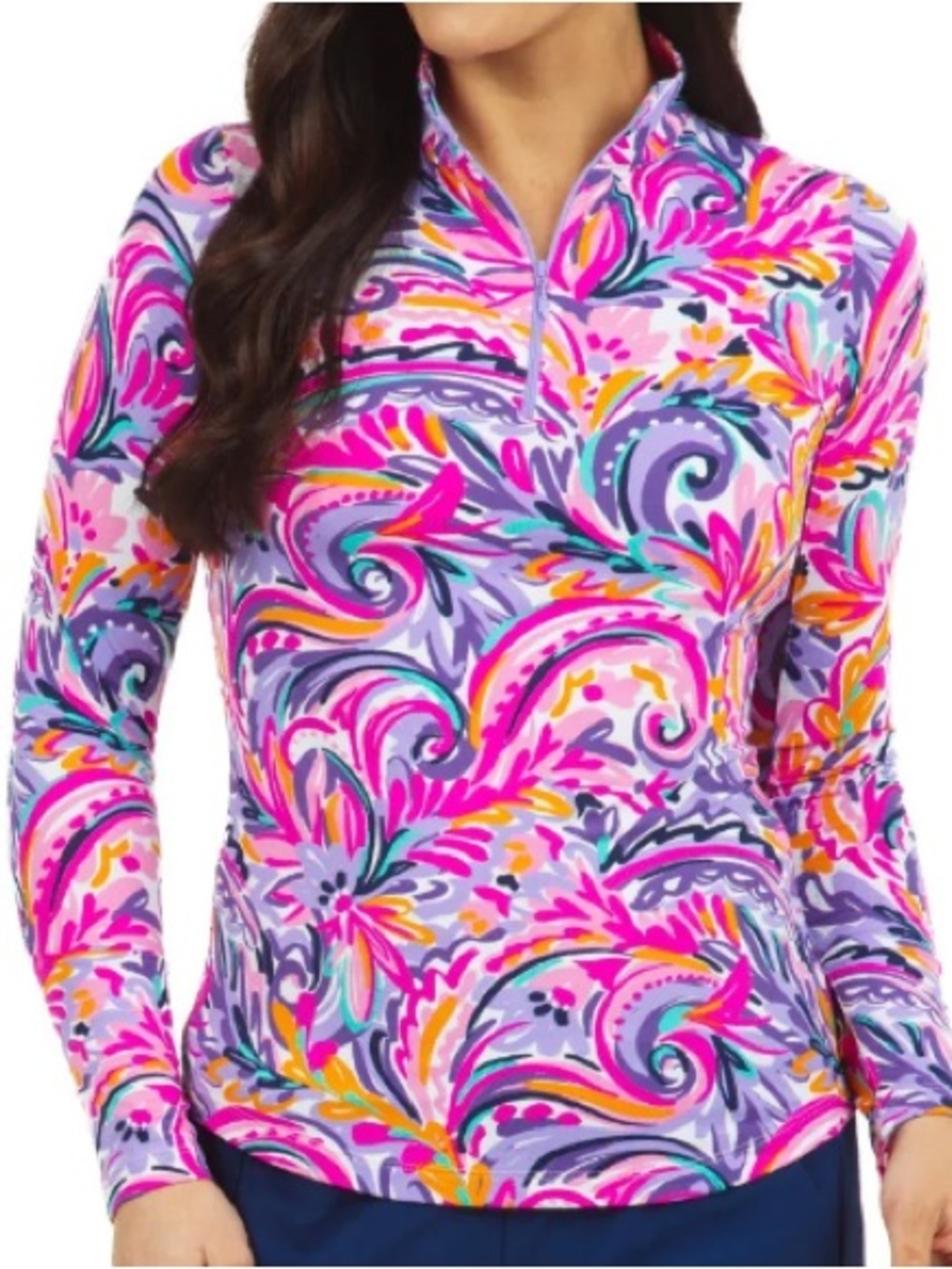 IBKUL Aubrey Mock Neck Zip Long Sleeve Top Shirt Pink Golf Tennis 50+ UPF XL